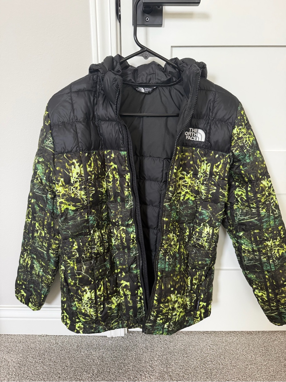 The North Face Kids Black Jacket with Neon Green Print